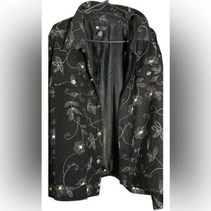 Carole Little Black Floral Embroidered Button-Up Blouse